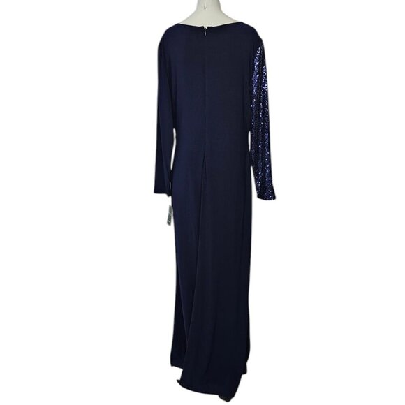 Lauren Ralph Lauren Womens Long Sleeve Sequin, Jersey Maxi Dress, Blue, Drape,14 - Picture 2 of 8